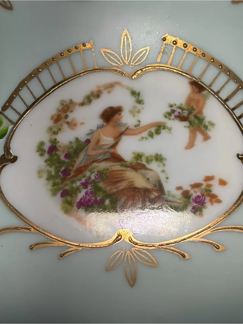 Vintage ARCO Japan Porcelain Wall Plaque Victorian Lady Flowers Gold Cottagecore